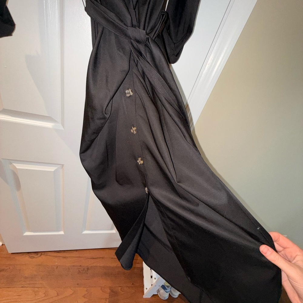 ANTONIO MELANIE Roxanne Point Collar Ruched Tie Waist Button Front dress Size: 0 - Picture 4 of 9